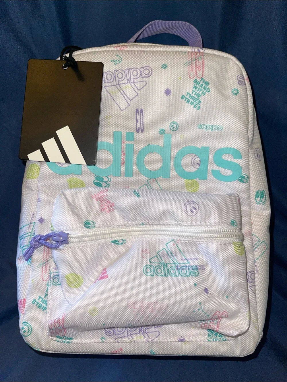 adidas White Lunch Bag with Teal Logo and Pastel Accents